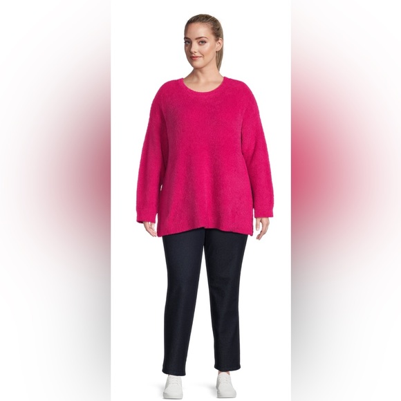 Terra & Sky Women's Plus Size Eyelash Knit Pullover Sweater, Midweight - Picture 2 of 6